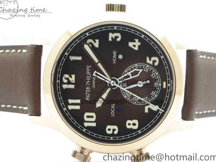 MIROTIME 0427 ZipUp Calatrava 5524R Pilot Travel Time RG GRF Brown Dial on Brown Leather Strap A324 V 7110